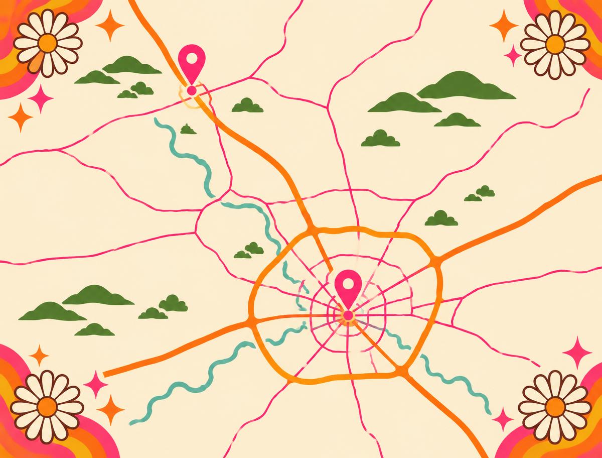 Stylized map of the San Antonio and Boerne, Texas service area